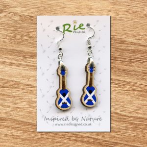 Saltire Scottish Wood Ukulele Drop Earrings