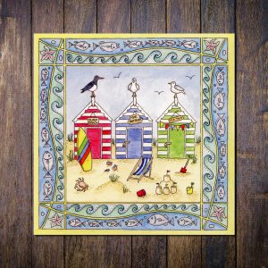 beach huts greetings card