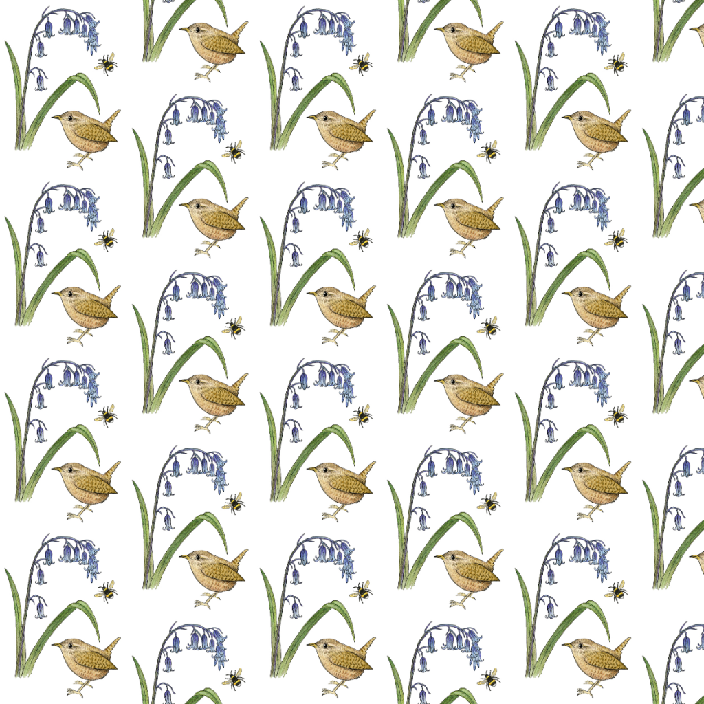 Wren and bluebell fabric