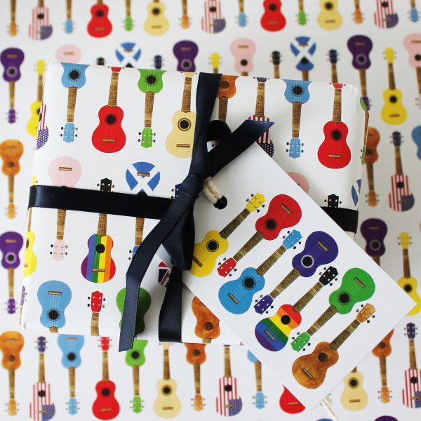 Multicoloured ukulele gift wrap