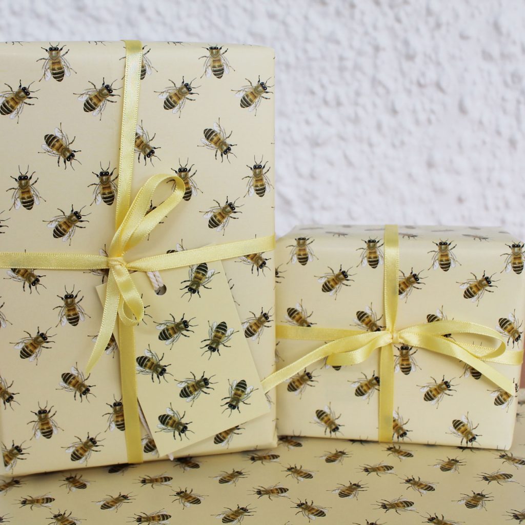 Honey Bee Gift Wrap, Insect Wrapping Paper, Full Size Sheets and Tags