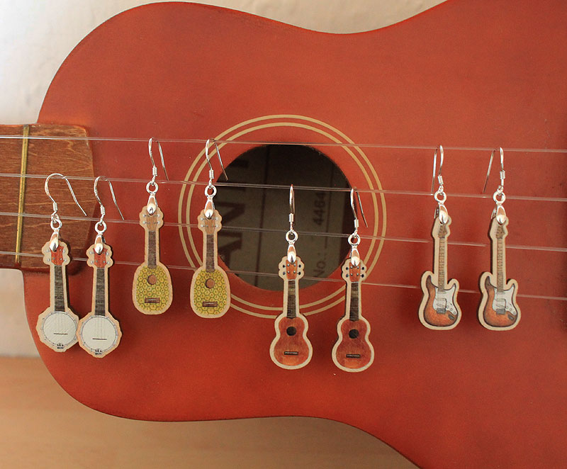 dangly ukulele earrings
