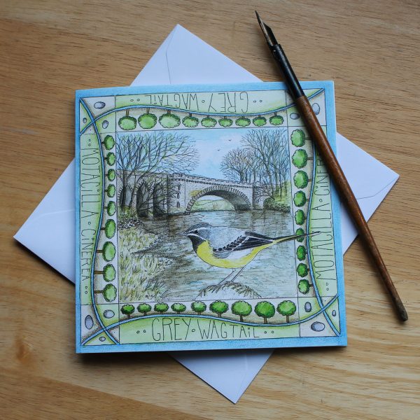 grey wagtail tongland bridge greetings card