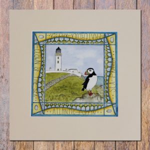 puffin mull of galloway mounted print
