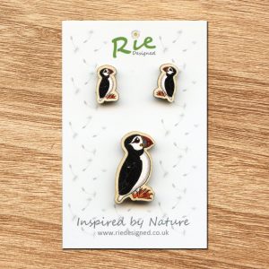 wooden puffin jewellery set
