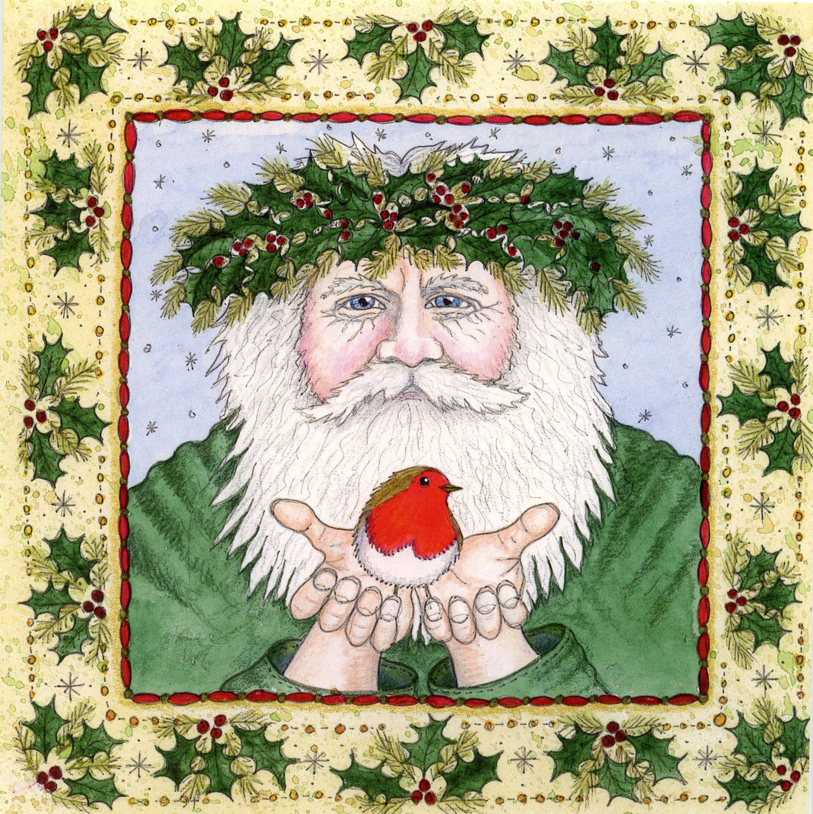 Yule Man With Robin Christmas Card Rie Designed