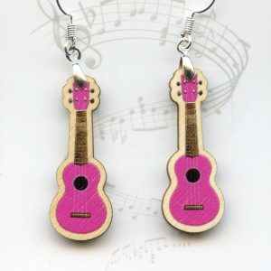 Bright pink ukulele earrings
