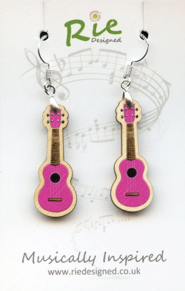 Bright pink ukulele earrings