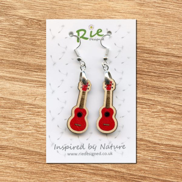 red-wood-ukulele-earrings