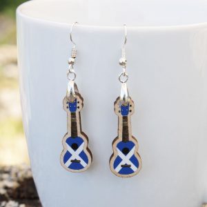 Saltire Scottish Wood Ukulele Drop Earrings