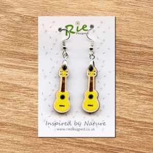 green wood ukulele drop earrings