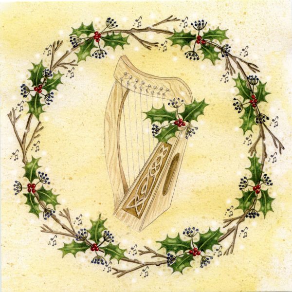 Celtic harp christmas card