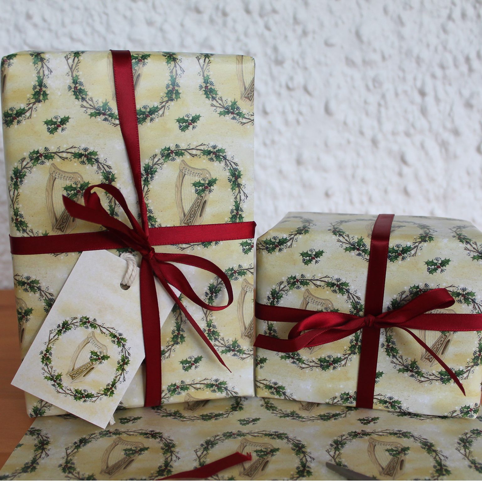 Celtic Harp Christmas Gift Wrap and Tags