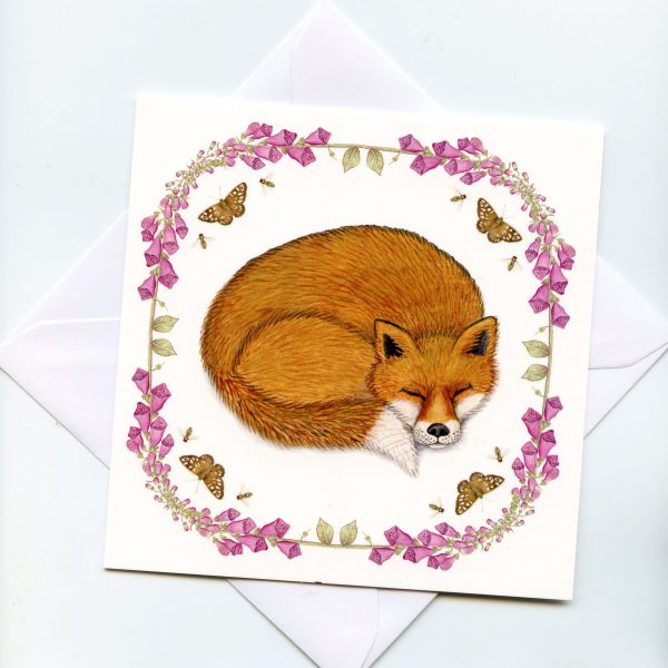 fox and foxgloves greetings card