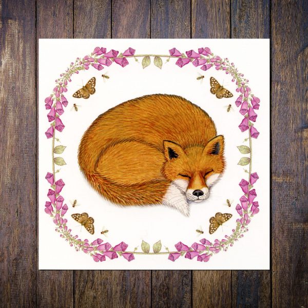 fox and foxgloves greetings card