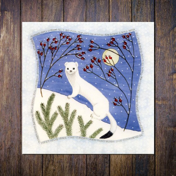 Stoat in Ermine Christmas card