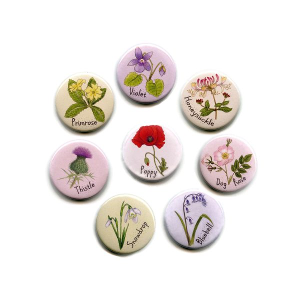 British Wild Flowers Button Magnets