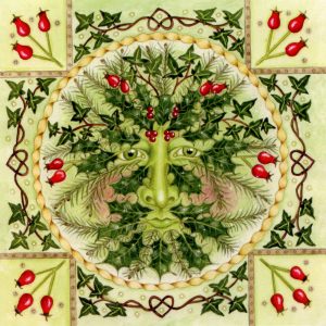 Holly Green Man Christmas winter solstice pagan card