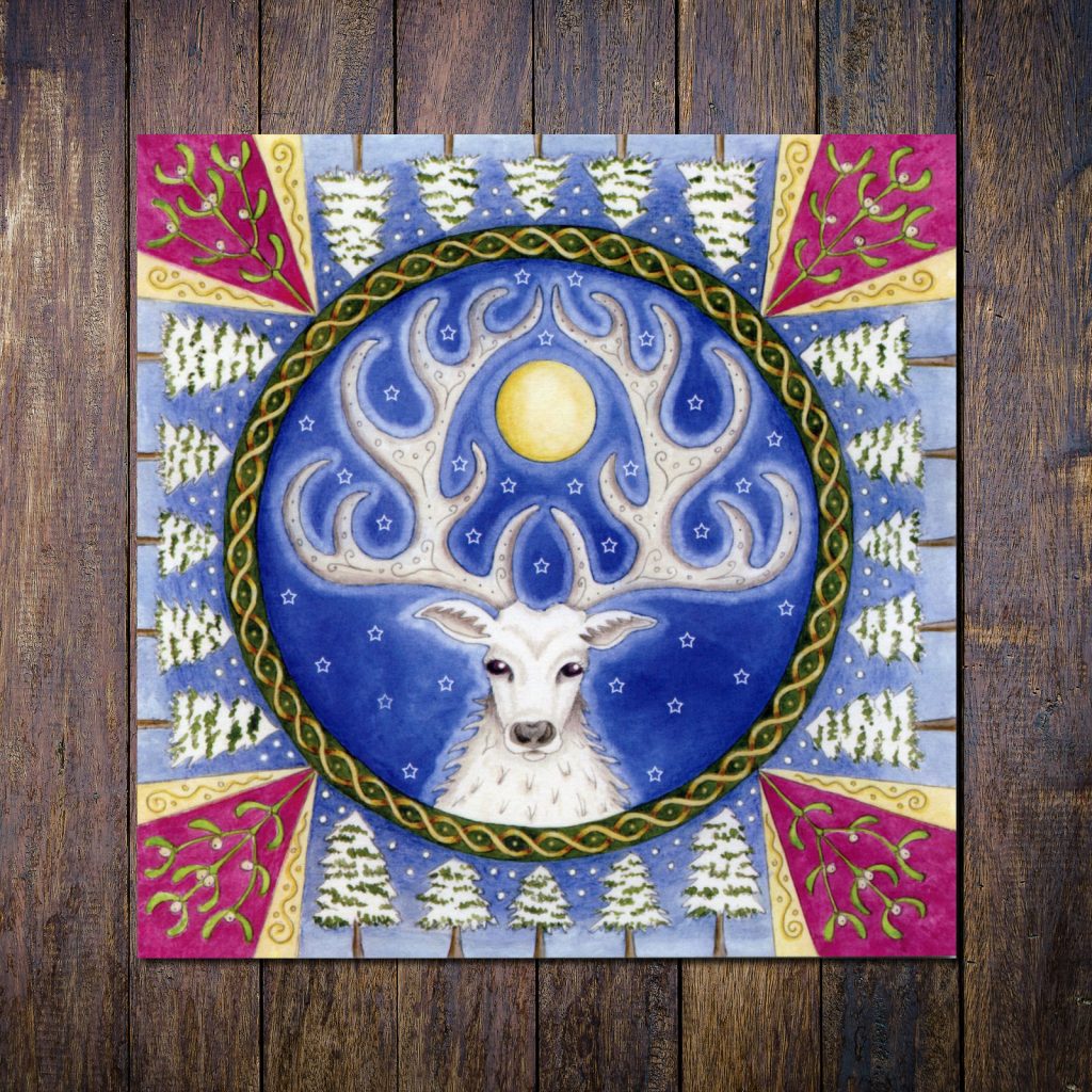 White Stag Pagan Winter Solstice Christmas Card