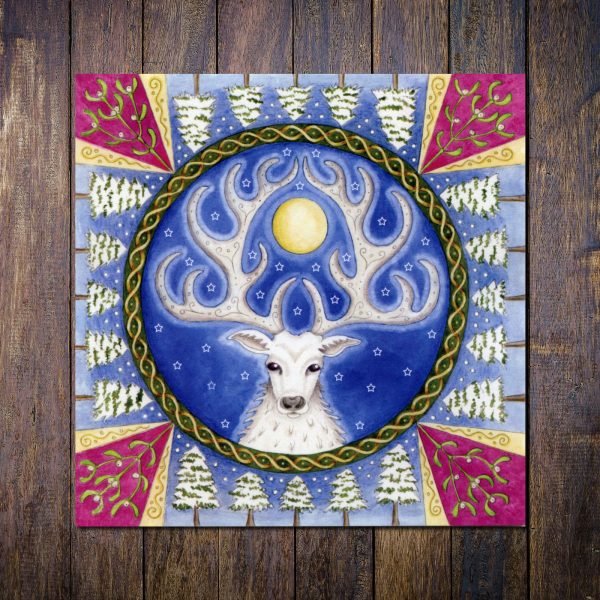 White Stag Pagan Solstice Christmas Card