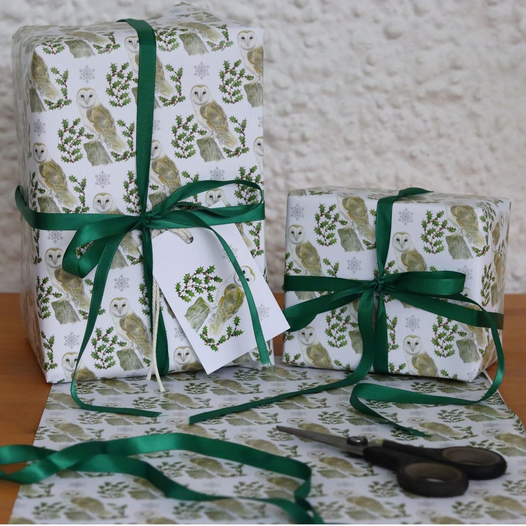 Christmas Barn Owl Gift Wrap, Wrapping Paper & Tags