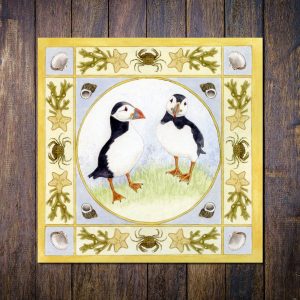 Puffins-with-border-greetings-card