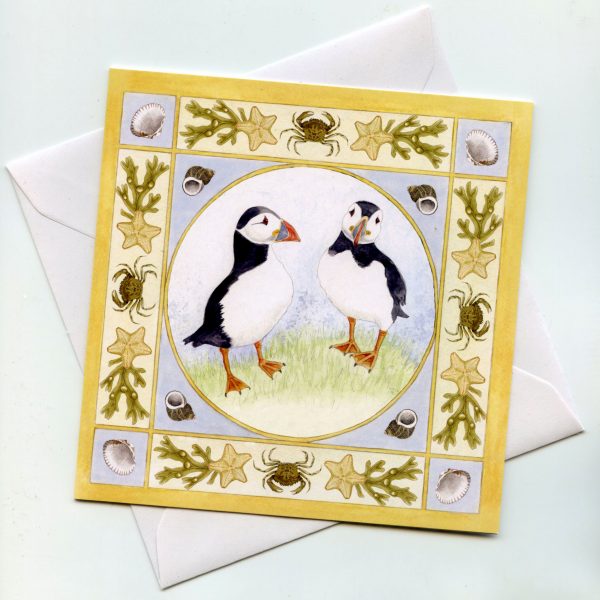 Puffins-with-border-greetings-card