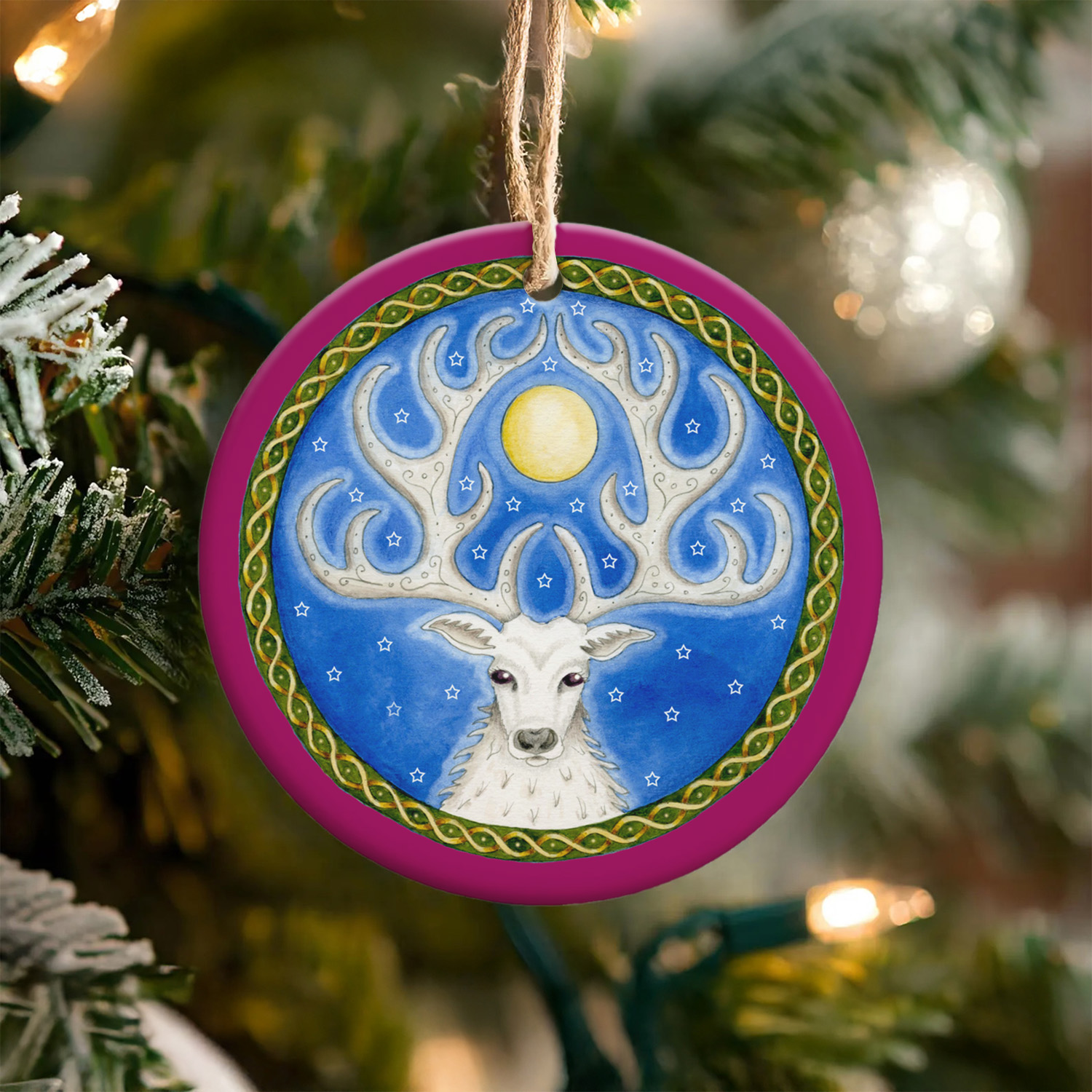 white stag celtic hanging christmas tree decoration