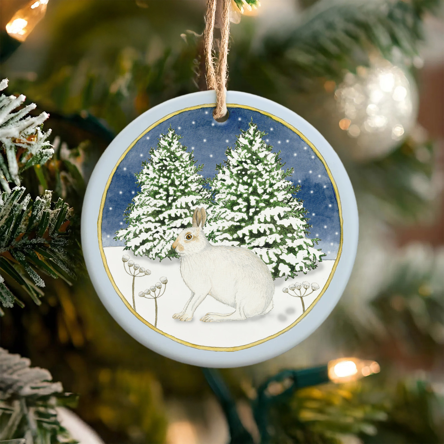 mountain hare hanging christmas tree decoration