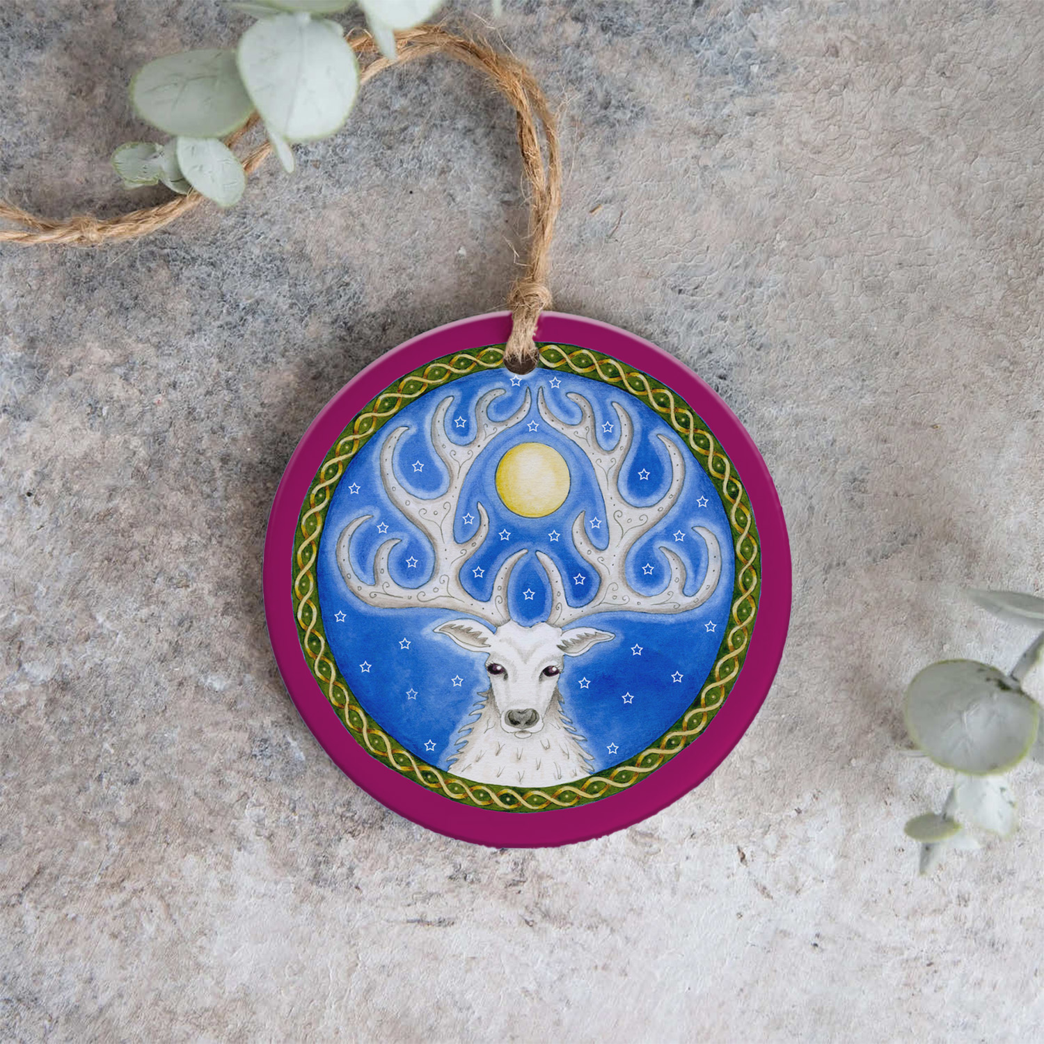 white stag celtic hanging christmas tree decoration