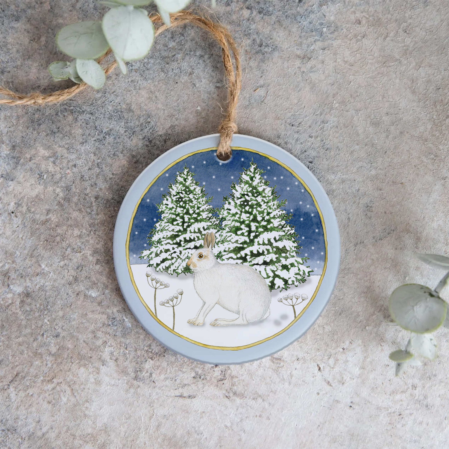 mountain hare hanging christmas tree decoration