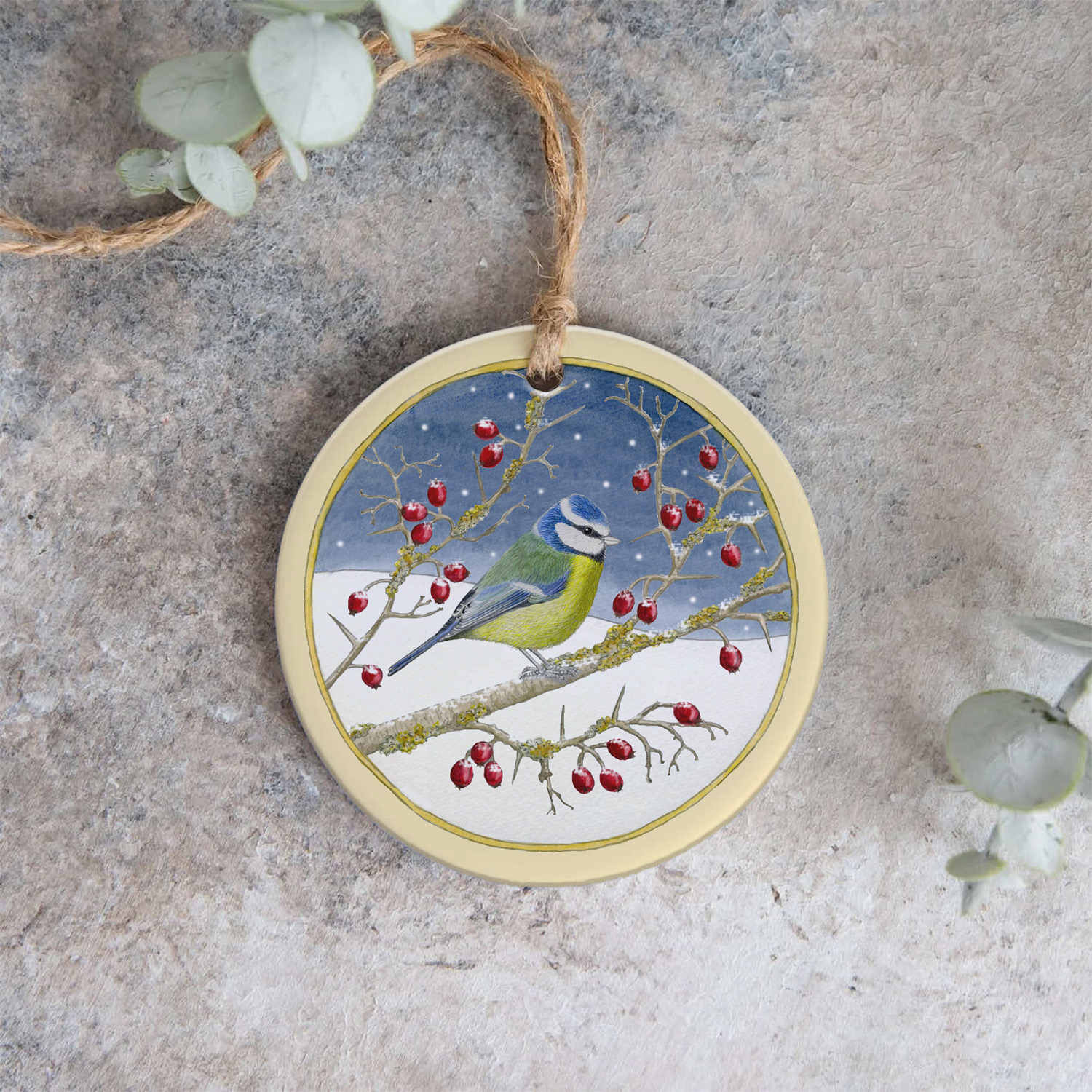 bluetit hanging christmas tree decoration
