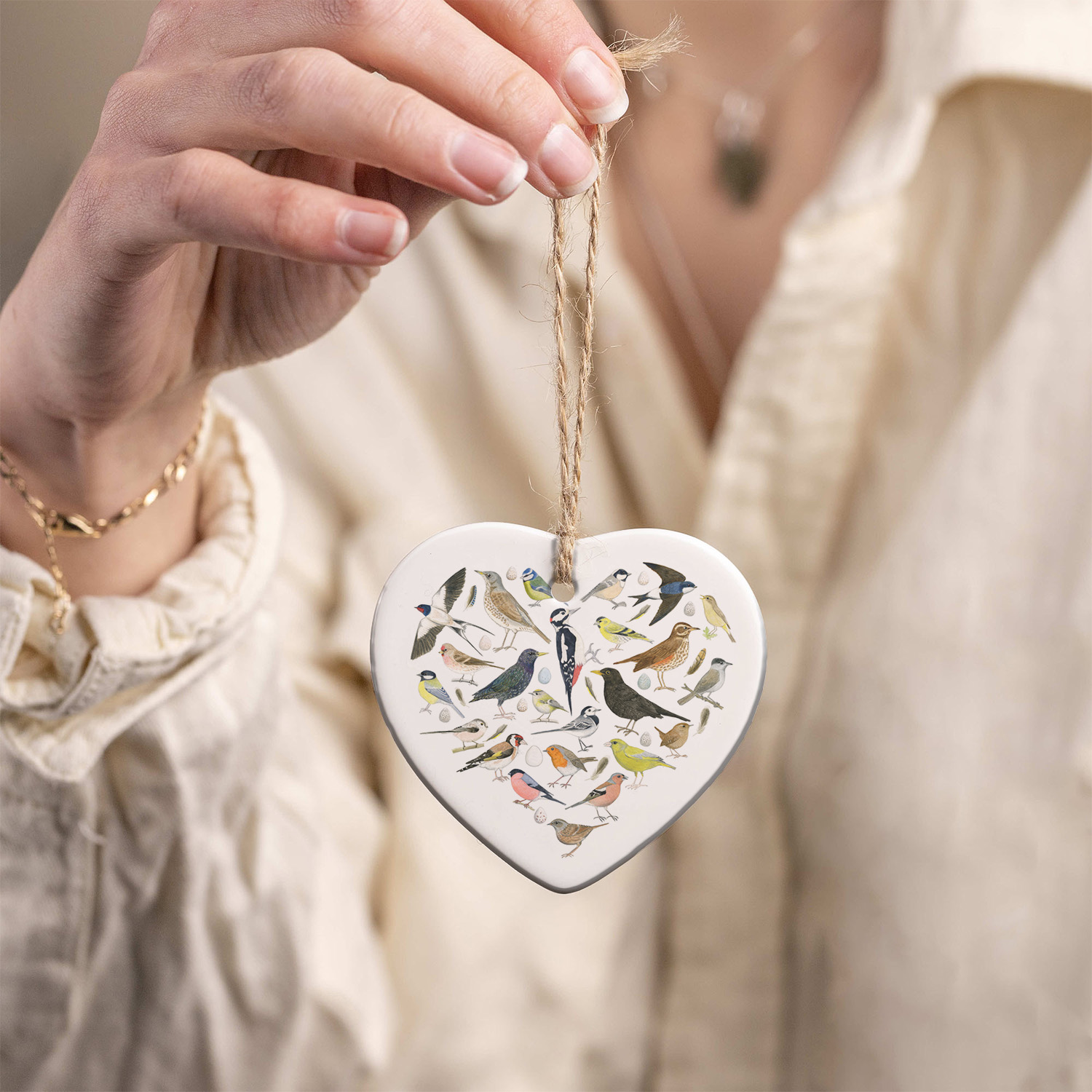 Ceramic hanging ornament love birds