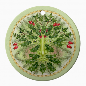 Ceramic Ornament Holly Green Man Celtic Hanging Christmas Bauble