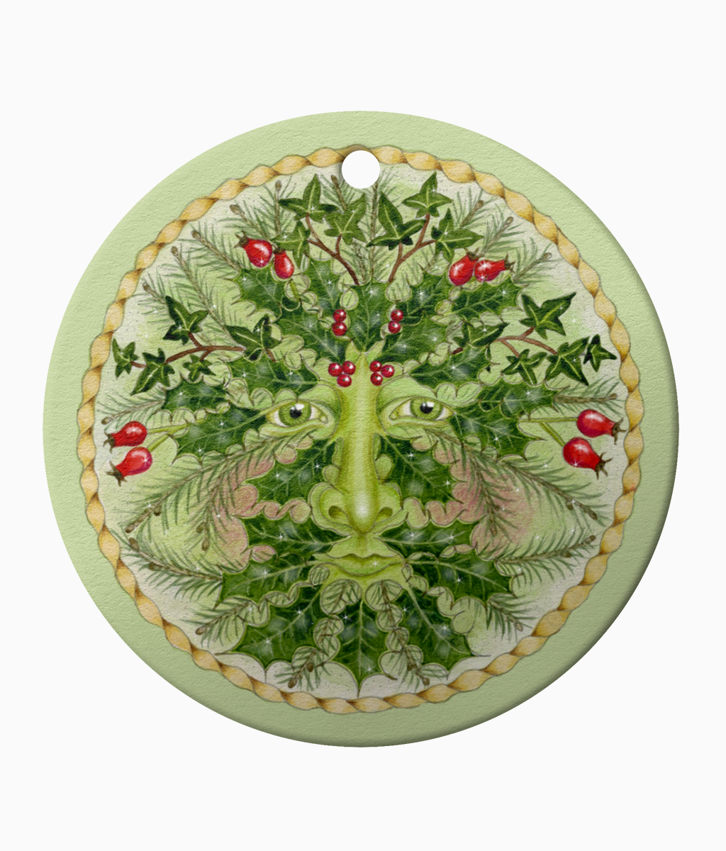 Ceramic Ornament Holly Green Man Celtic Hanging Christmas Bauble - Image 5