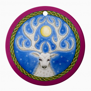 Ceramic Ornament White Stag Celtic Hanging Christmas Bauble