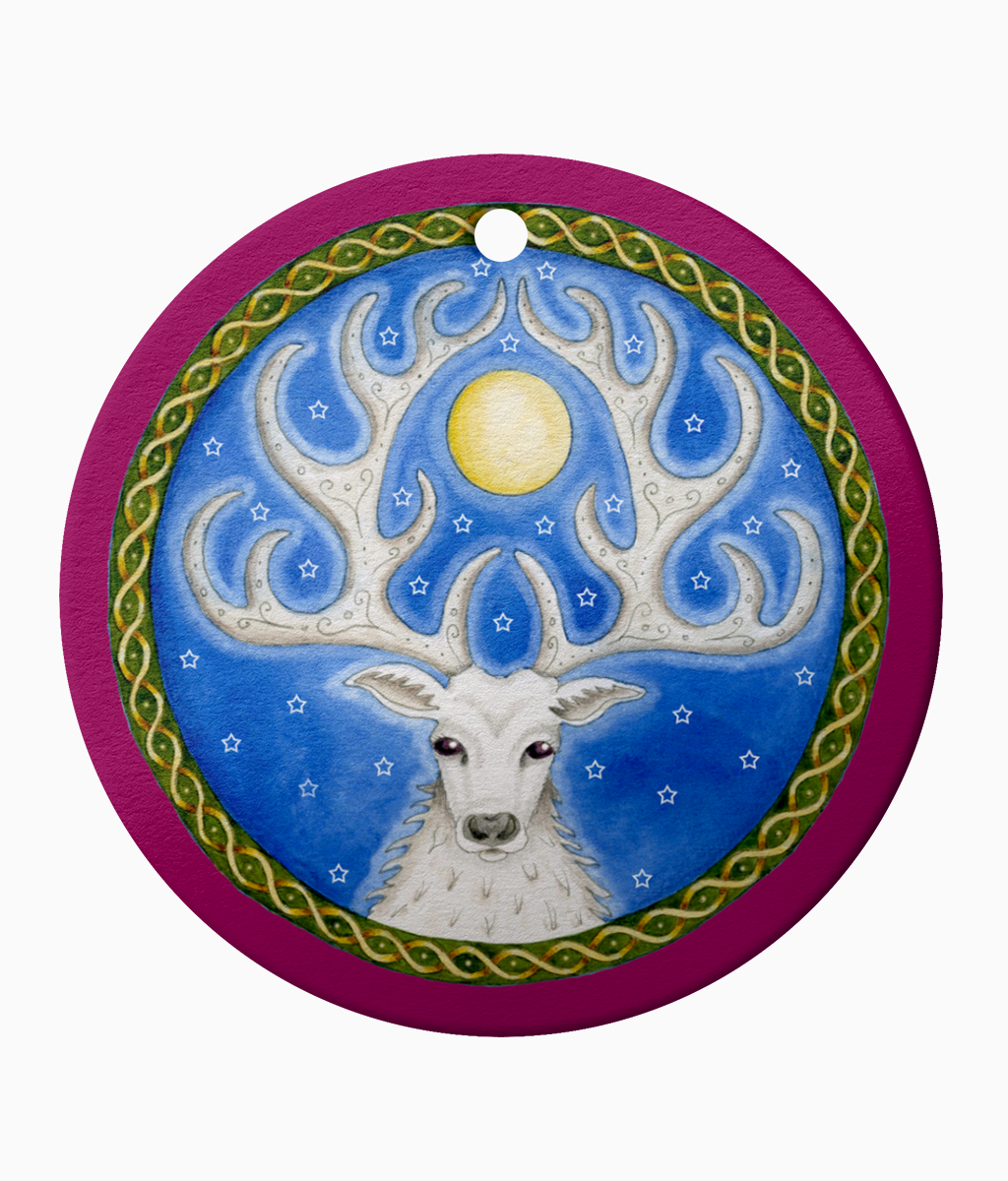 Ceramic Ornament White Stag Celtic Hanging Christmas Bauble - Image 5